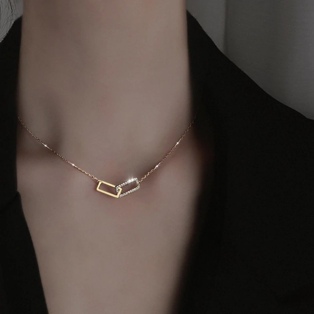 *NEW 925 Sterling Silver Interlock Square Necklace - Picture 3 of 7